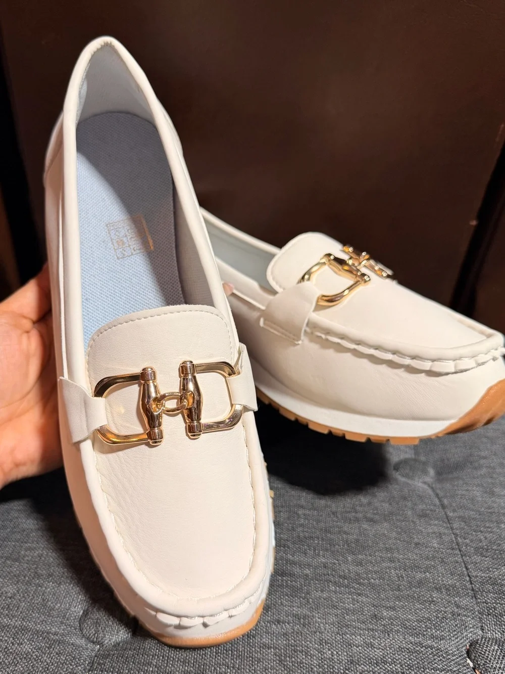 Women’s Cream Slip-On Loafer with Gold Bit Accent